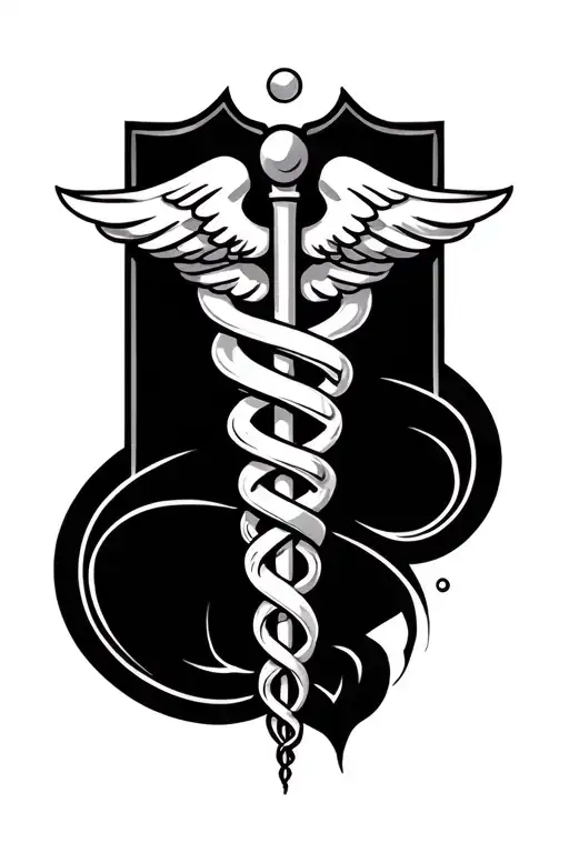 Realistic Caduceus Staff Symbol Tattoo Design