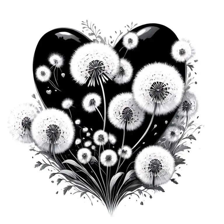 Black Hearts Surrounded With White Dandelions Blowing Away