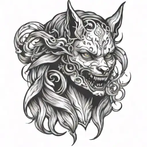 Devil Womens Face With Wolf Head As A Hood