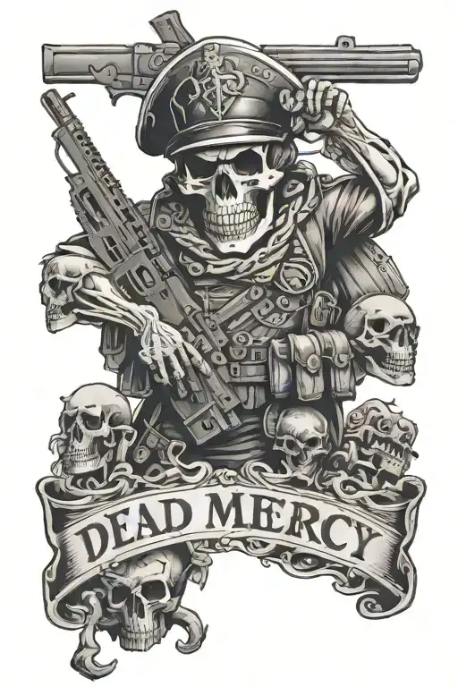 Skull Soldier With A Gun Standing On Top Of A Dead Body With No Mercy Text