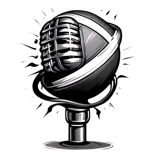 Rugby Ball And Microphone Intertwined