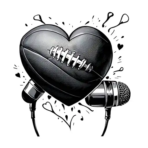 Rugby Ball And Microphone Intertwined Hearts One Soul