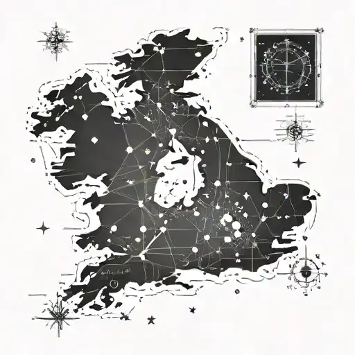 Irish Rail Map Outline In Constellation Intertwined