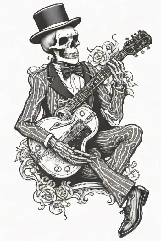 Skeleton In Tuxedo Playing Guitar
