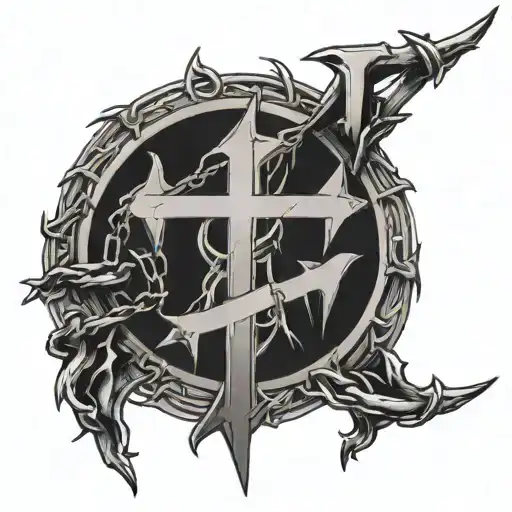 Kanji Chaos With A Barbed Wire Coming Out And Entering The Skin To Form The Kanji For Bleeding Death