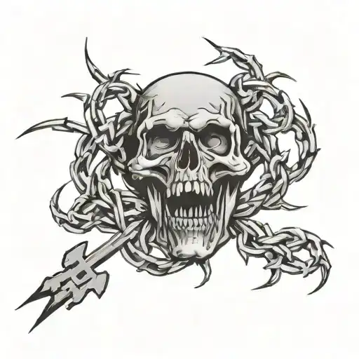 Kanji Chaos With A Barbed Wire Coming Out And Entering The Skin To Form The Kanji For Bleeding Death