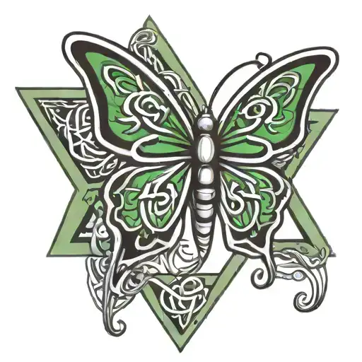 Simple Green Celtic Knot Butterfly Inside Large Triangle