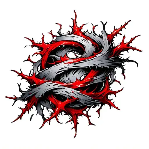 Thorns Wrapping With Red Water Wave Sillouetes