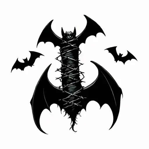 Silhouette Bats Going Up From Ankle To Thigh And Barbed Wire Wrapped From Ankle To Thigh