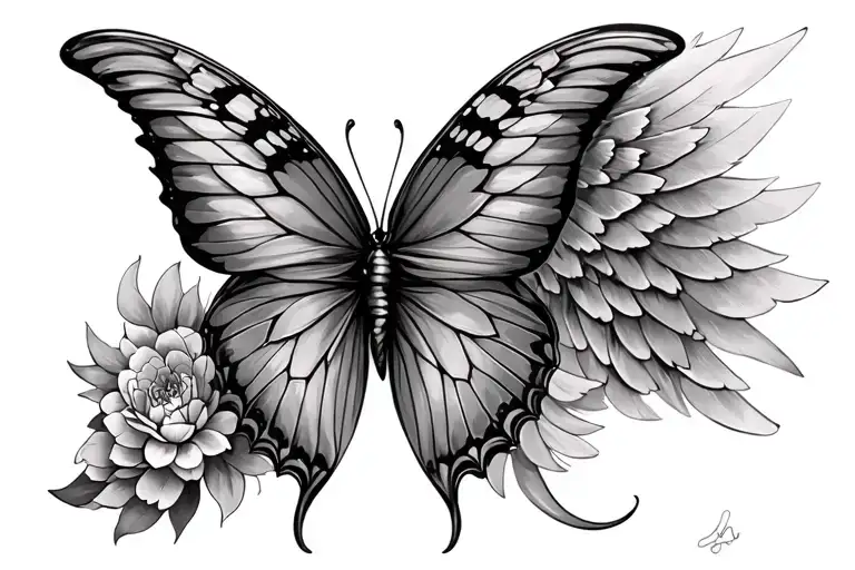 One Half Butterfly Wing One Half Angel Wings