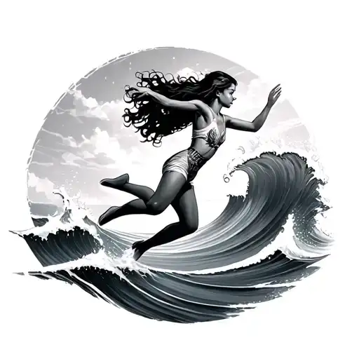 Girl Jumping Into A Wave