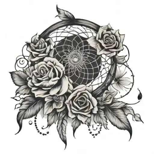 Dream Catcher With Roses Mayflowers Hibiscus