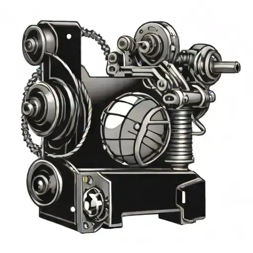 A Tattoo Of A Manufacturing Machine Intertwined With Football And Basketball Elements