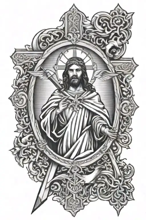 Angles Jesus Surrounded Gothic Cross Tatto Design