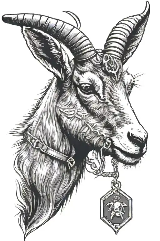 Goat With Dog Tag Hanging On Neck