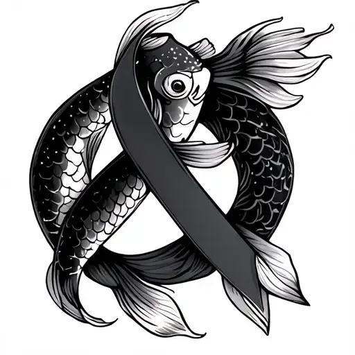 Cancer Survivor Ribbon With Koi Fish