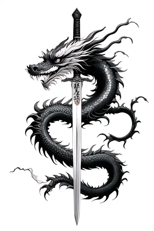 Chinese Dragon Around Sword