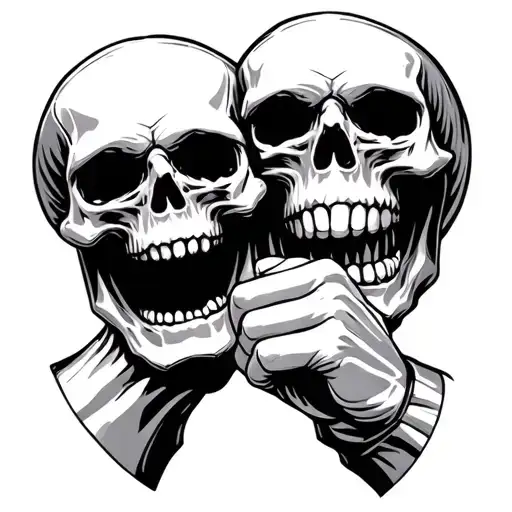 Skull Mouth And Head On Fist Bumping
