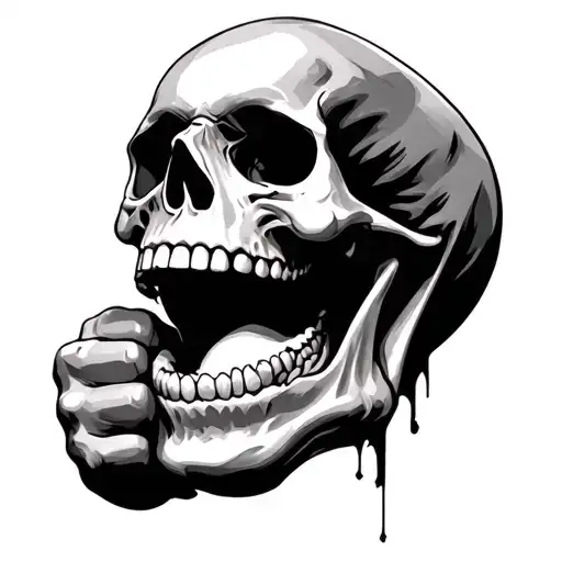 Skull Mouth And Head On Fist