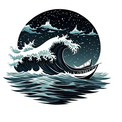 Wave Boat With A Starry Sky And A Background Indian
