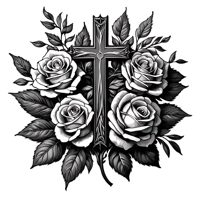 Cross And Roses Growing