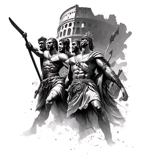 Greek Warriors With Colosseum