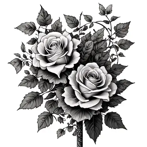 Long Sord Wrapped In Small Roses And Ivy Plant Intertwined