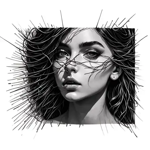 Woman Face With Wires Coming Out