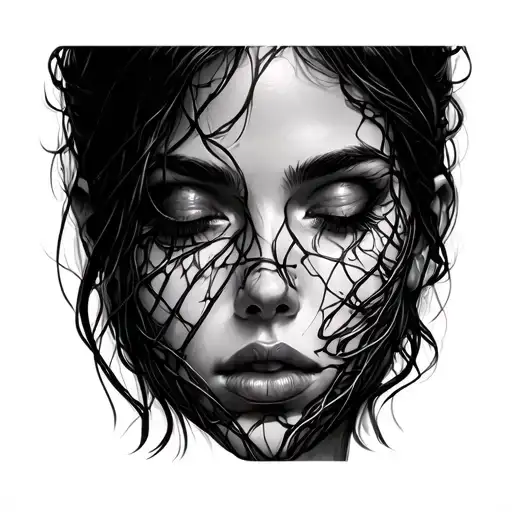 Woman Face With Wires Underneath Skin