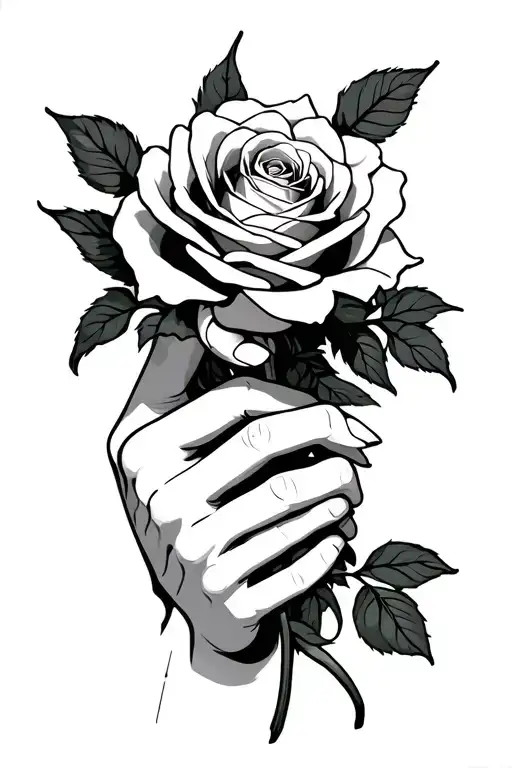 Cyber Hand Holding Rose Intertwined
