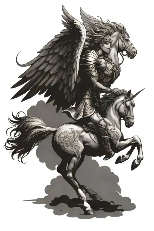 Valkyrie Riding Pegasus Horse With Wings