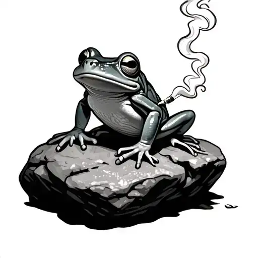 Frog On A Rock Smoking A Joint