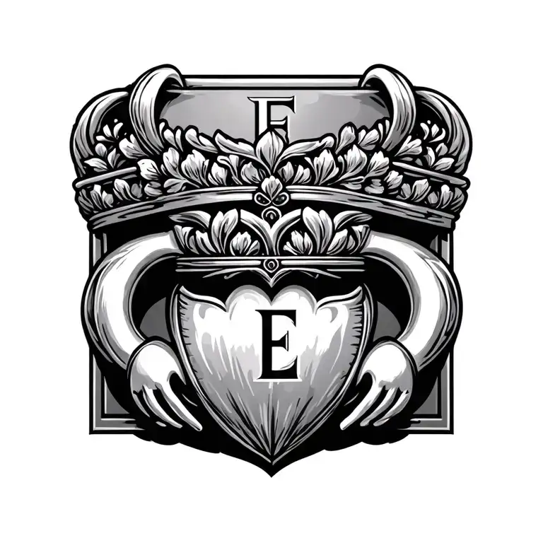 Sign Of Claddagh Ring And Letter E Incorporated