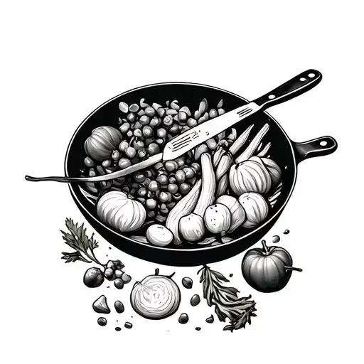 Knife Tongs Frying Pan Veggies