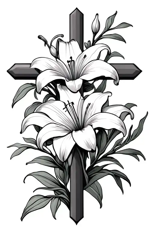 Cross With Lily Flowers