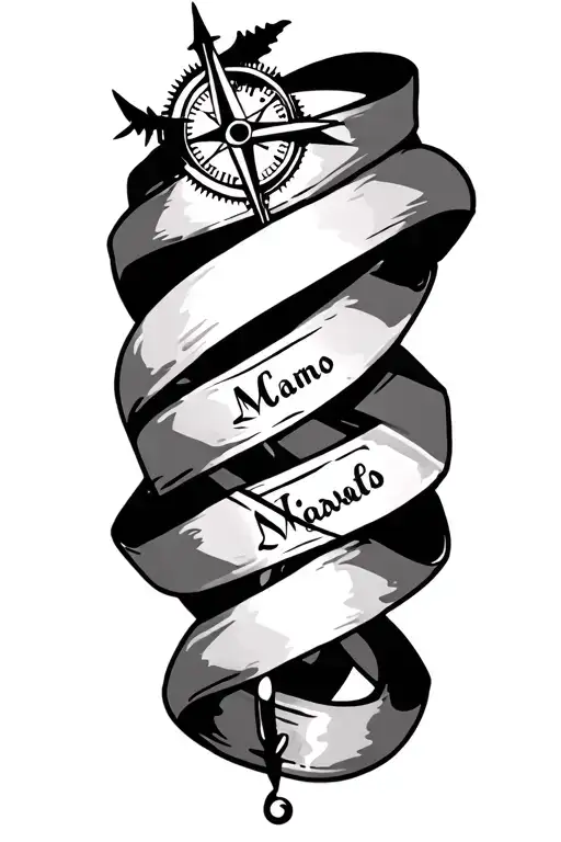 Kids Names Within Ribbons And Compass