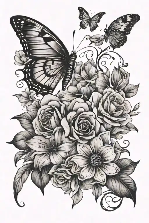 Womens Floral And Butterfly Full Sleeve Tattoo Design