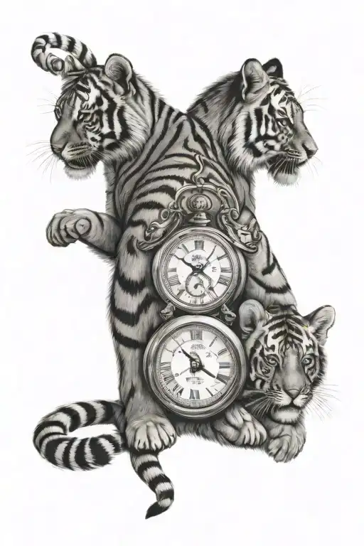 2 Tiger Cubs With 2 Pocket Watch's