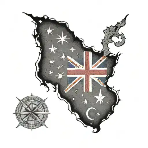 New Zealand With Southern Cross Around It