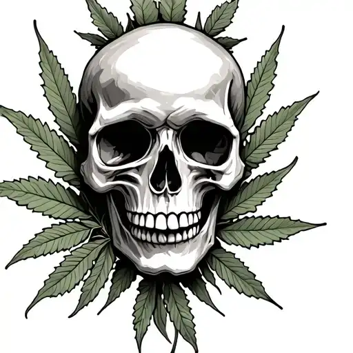 Skull And Weed Leaf Intertwined