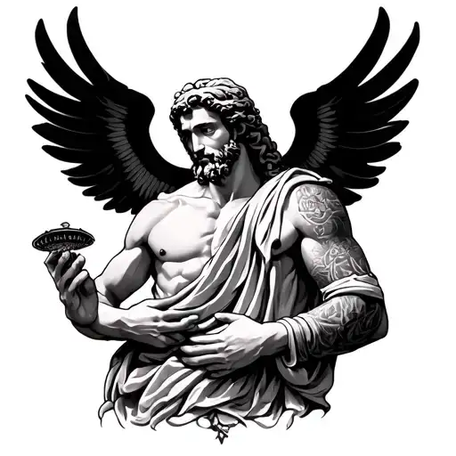 Fuck Cancer Half Sleeve Tattoo With A Greek God Holding