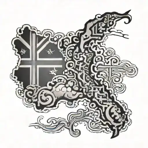 New Zealand Surounded By Souther Cross