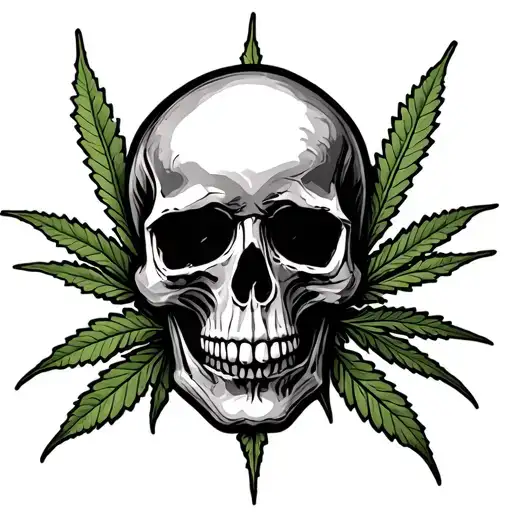 Skull And Weed Leaf Outline