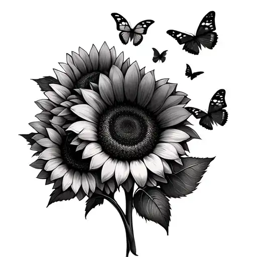 Sunflowers And Butterflies Flying