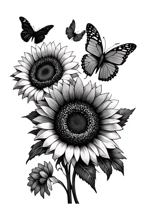 Sunflowers And Butterflies Flying