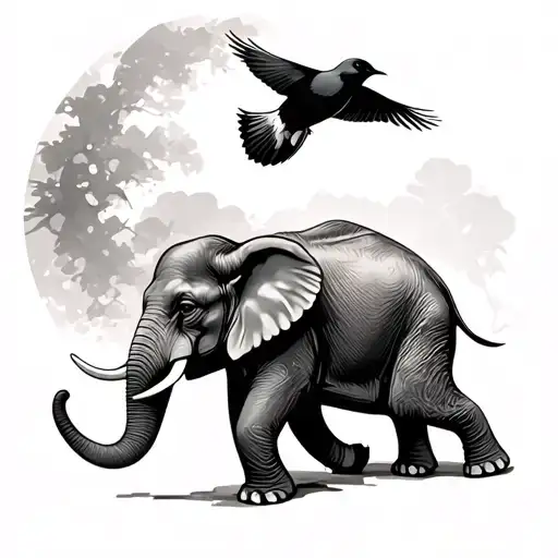 Elephant And A Bird Flying