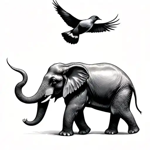 Elephant And A Bird Flying
