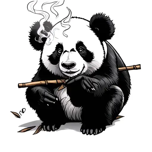 Panda Bear Smoking A Bamboo Stick