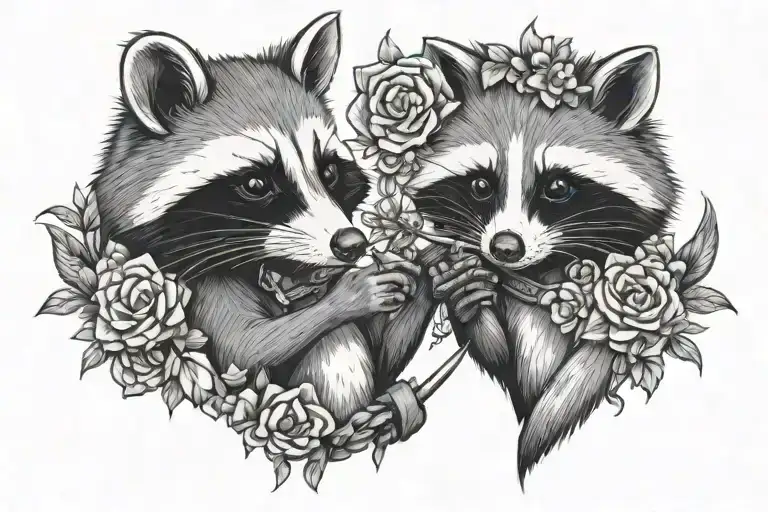 Girly Best Friends Opossum And Raccoon Holding Cigarettes With Flowers