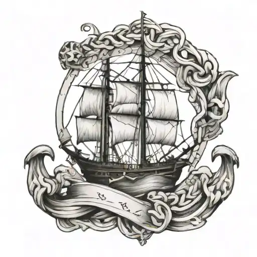 An Anchor Intertwined With The Outline Of Africa And A Sailing Ship
